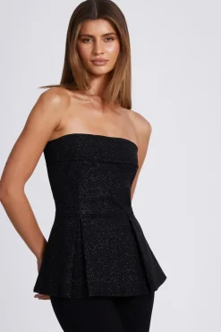 Quiz Black Glitter Strapless Peplum Top Best