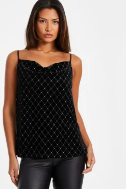 Quiz Black Glitter Velvet Vest Top Sale