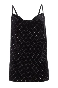 Quiz Black Glitter Velvet Vest Top Sale