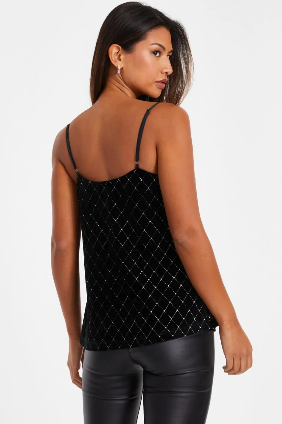 Quiz Black Glitter Velvet Vest Top Sale
