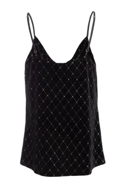 Quiz Black Glitter Velvet Vest Top Sale