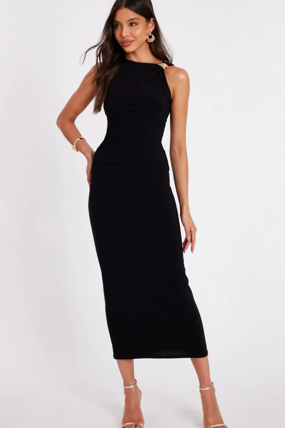 Quiz Gold Buckle Midaxi Dress Black