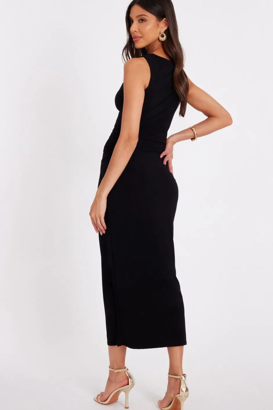Quiz Gold Buckle Midaxi Dress Black