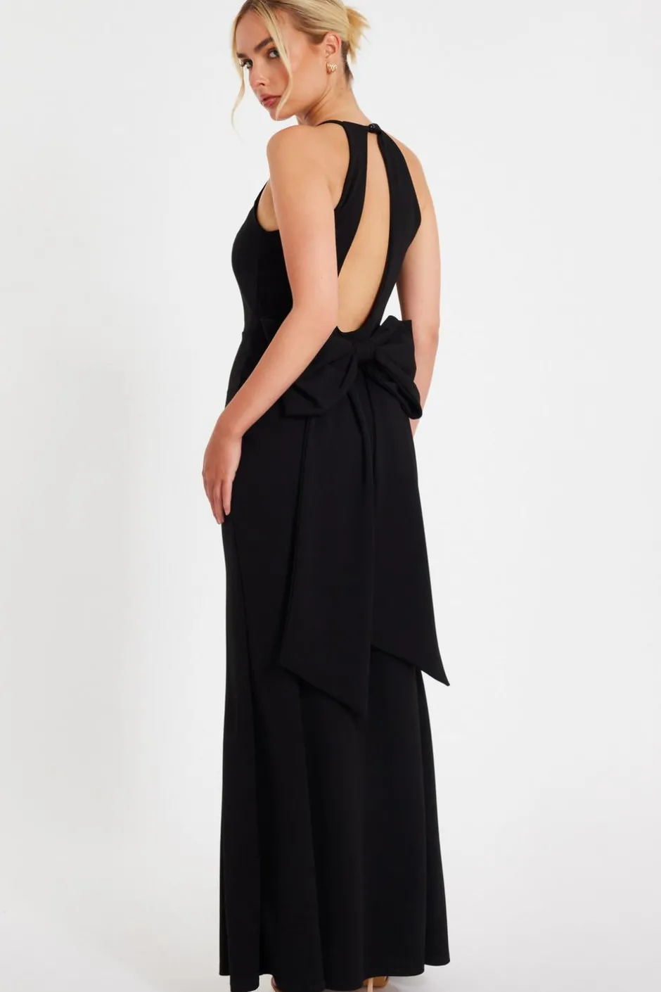 Quiz Halter Neck Fishtail Maxi Dress Black Outlet