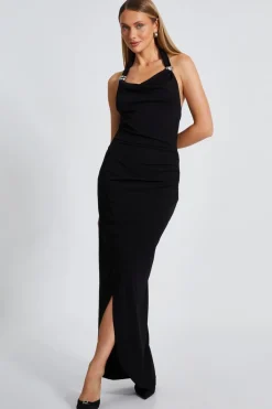Quiz Black Halter Neck Maxi Dress New