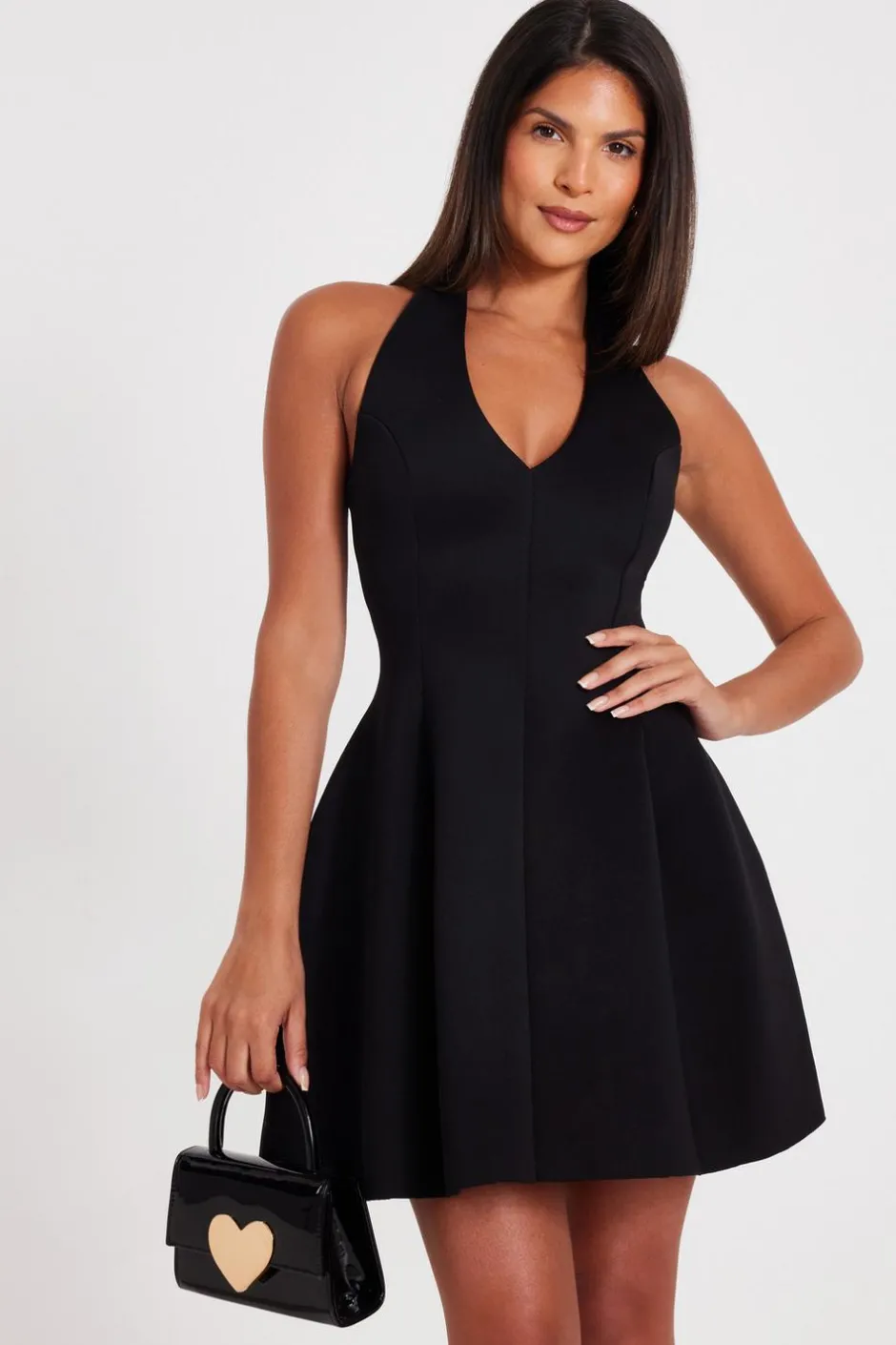 Quiz Halter Neck Skater Dress Black Sale