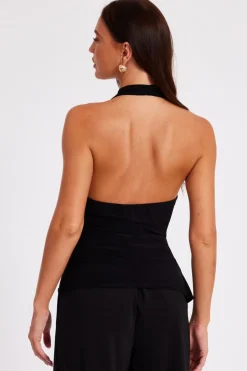 Quiz Black Halter Neck Wrap Top Discount