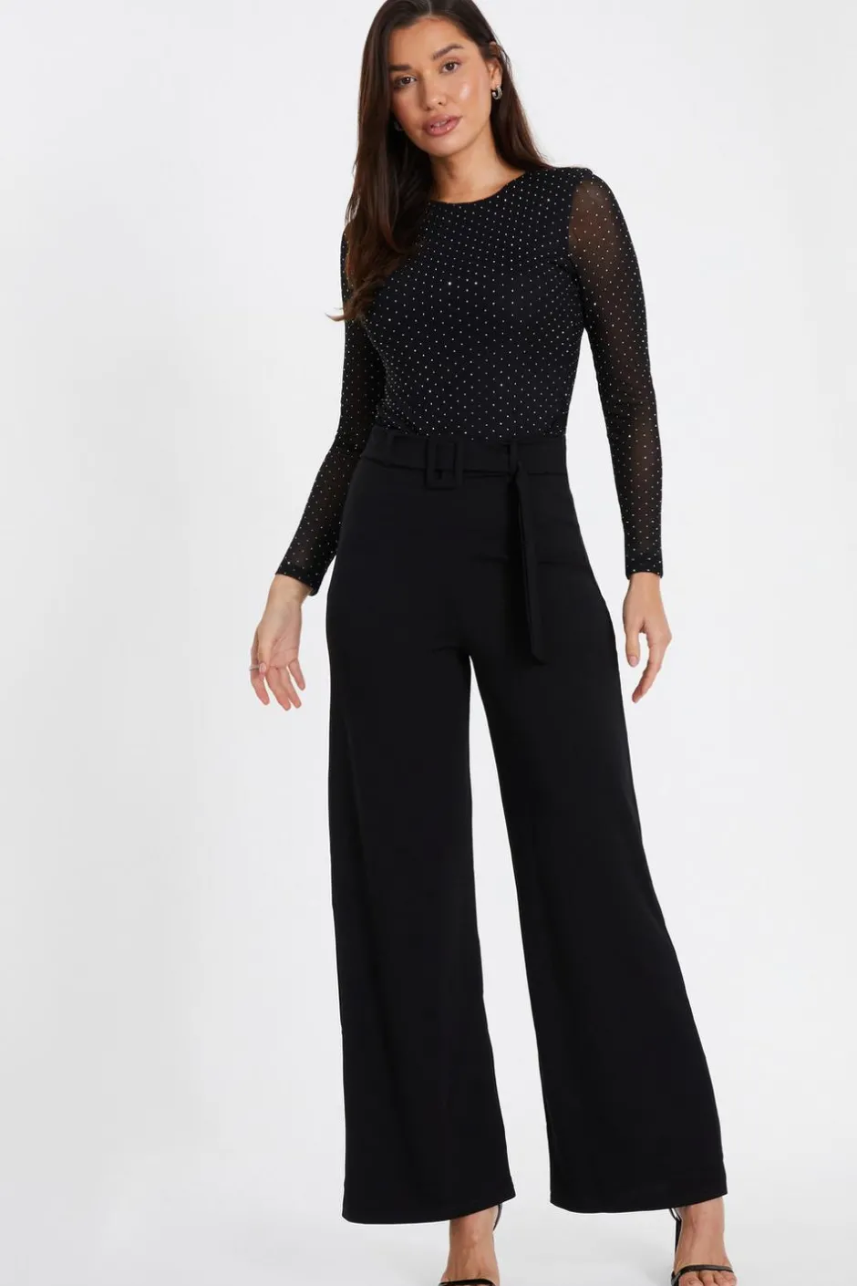 Quiz Black High Waist Belted Palazzo Trousers New
