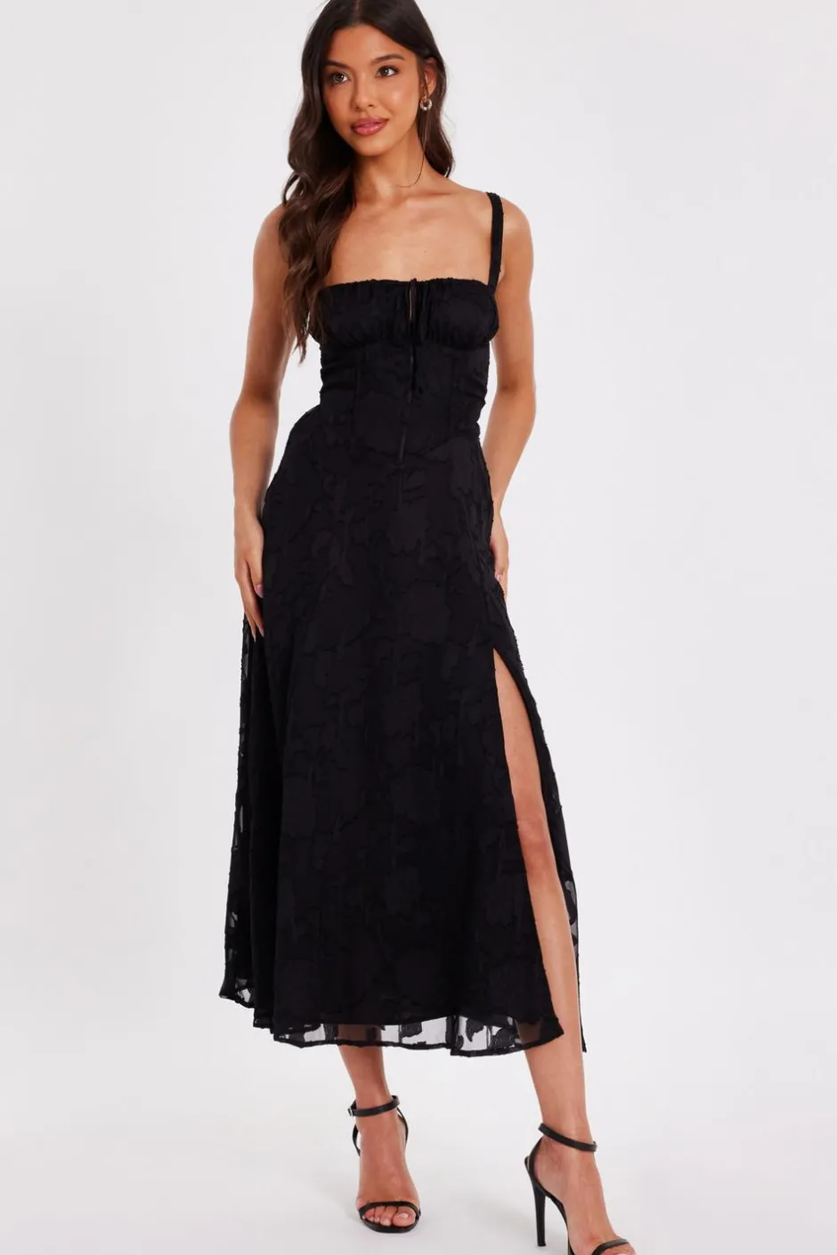 Quiz Jacquard Ruched Midaxi Dress Black Best