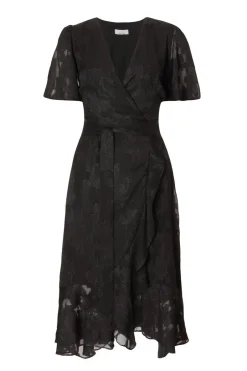 Quiz Jacquard Wrap Midi Dress Black Discount