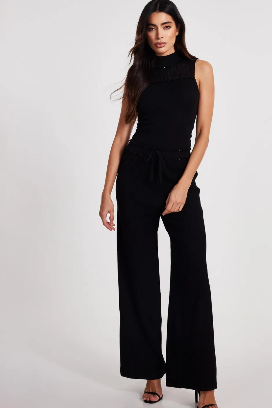 Quiz Knit Beaded Trousers Black