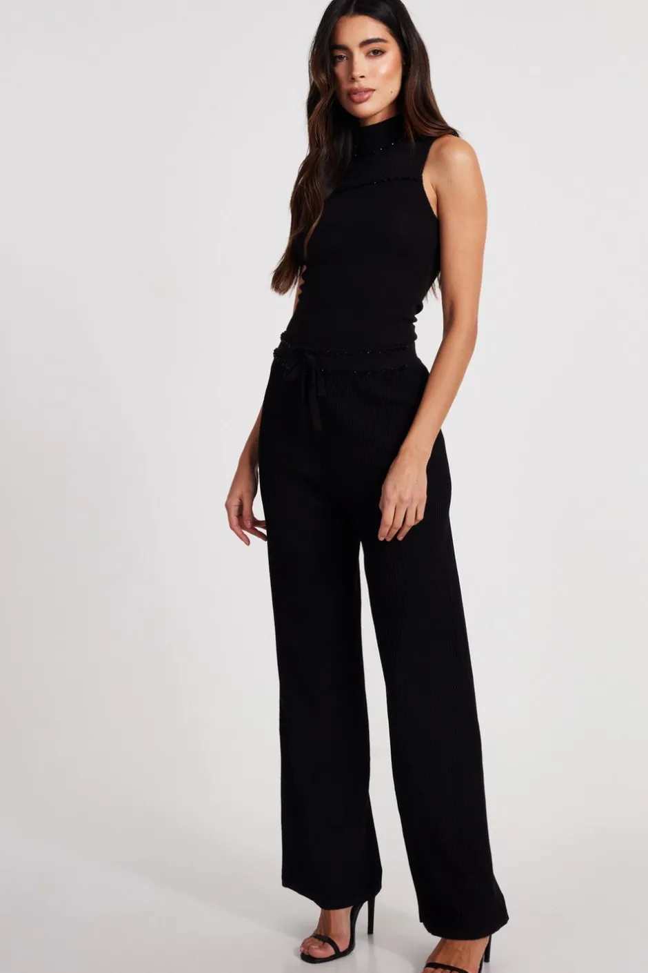 Quiz Knit Beaded Trousers Black