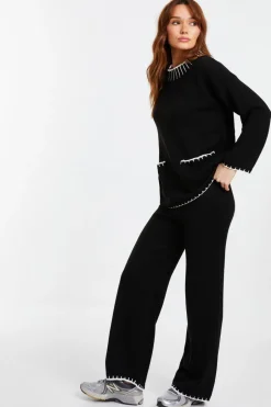 Quiz Knit Contrast Stich Jumper Black Outlet