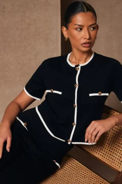 Quiz Black Knit Contrast Top Online