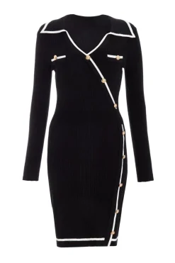 Quiz Black Knit Contrast Trim Dress Best