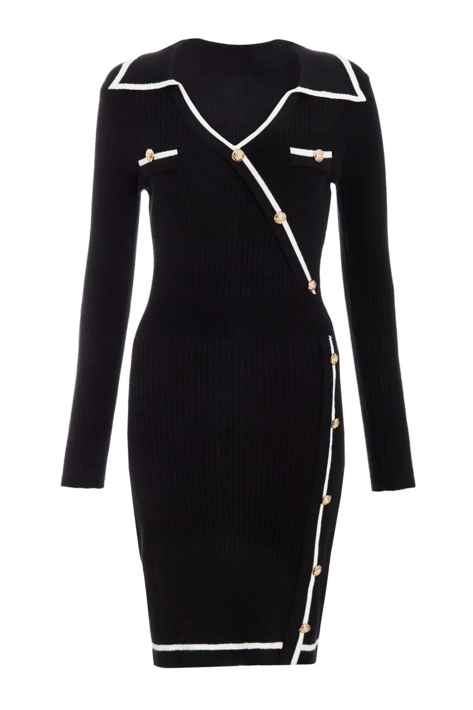Quiz Black Knit Contrast Trim Dress Best