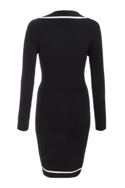 Quiz Black Knit Contrast Trim Dress Best