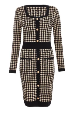 Quiz Black Knit Dog Tooth Jumper Dress Best