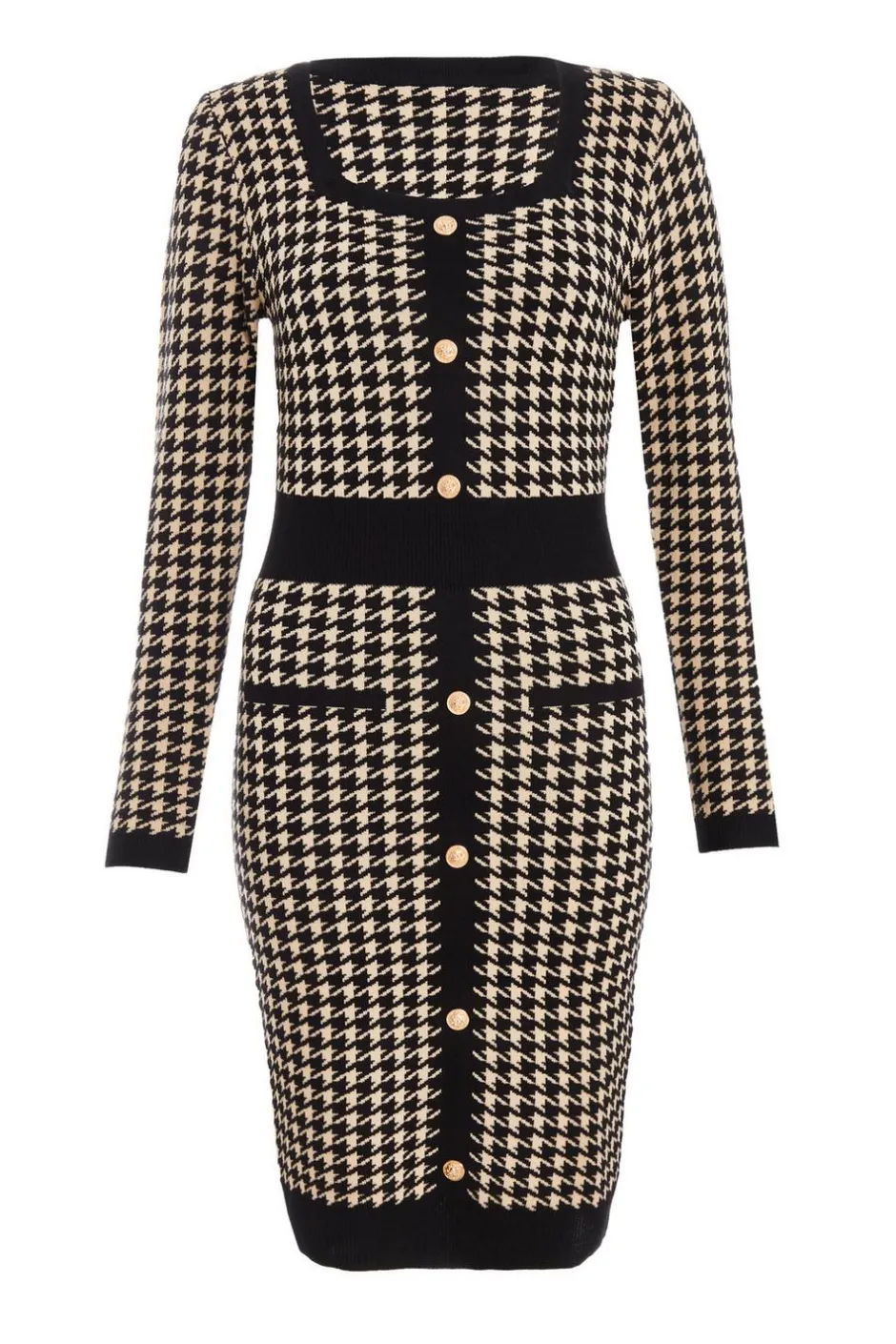 Quiz Black Knit Dog Tooth Jumper Dress Best