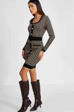 Quiz Black Knit Dog Tooth Jumper Dress Best
