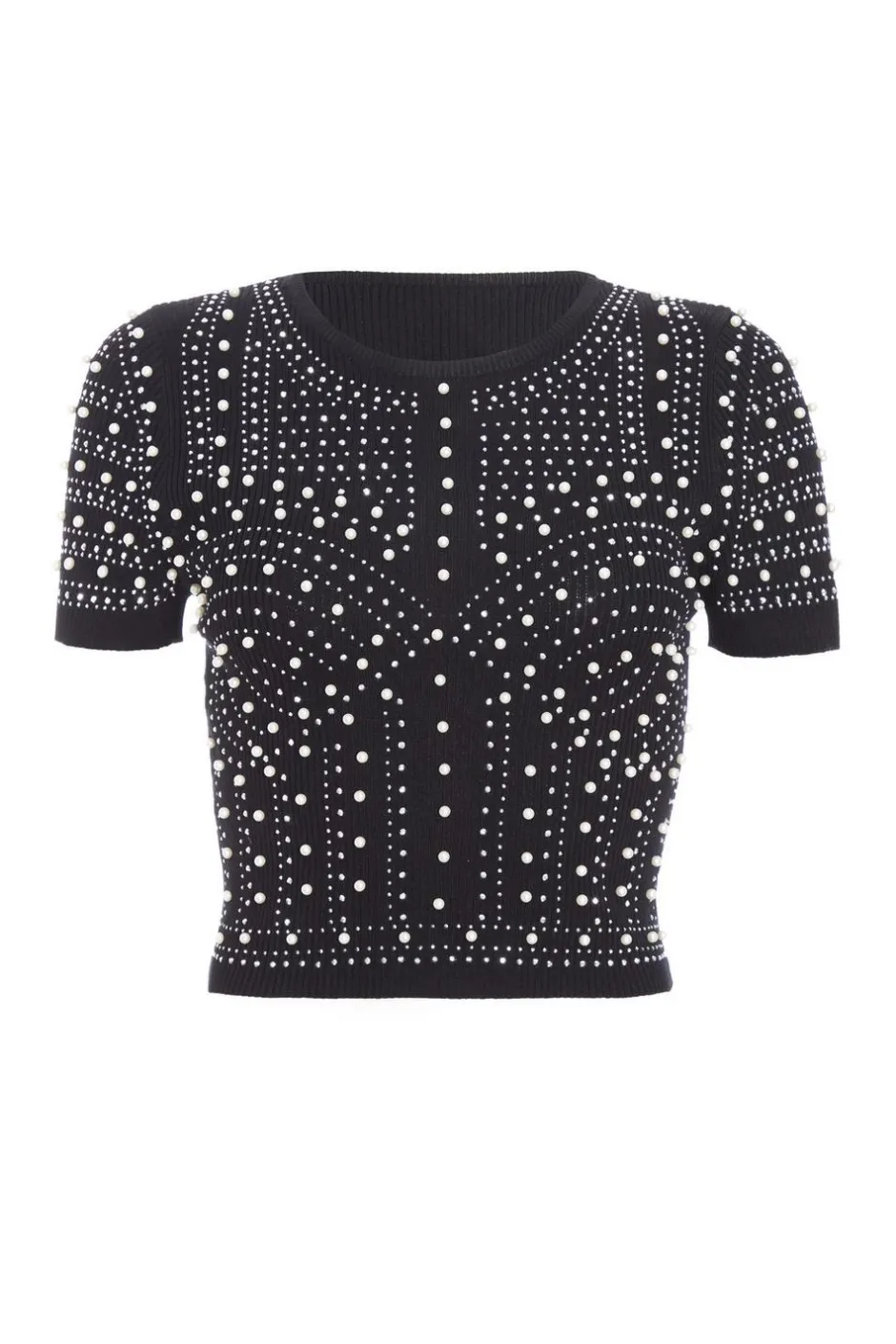 Quiz Knit Embellished Crop Top Black New