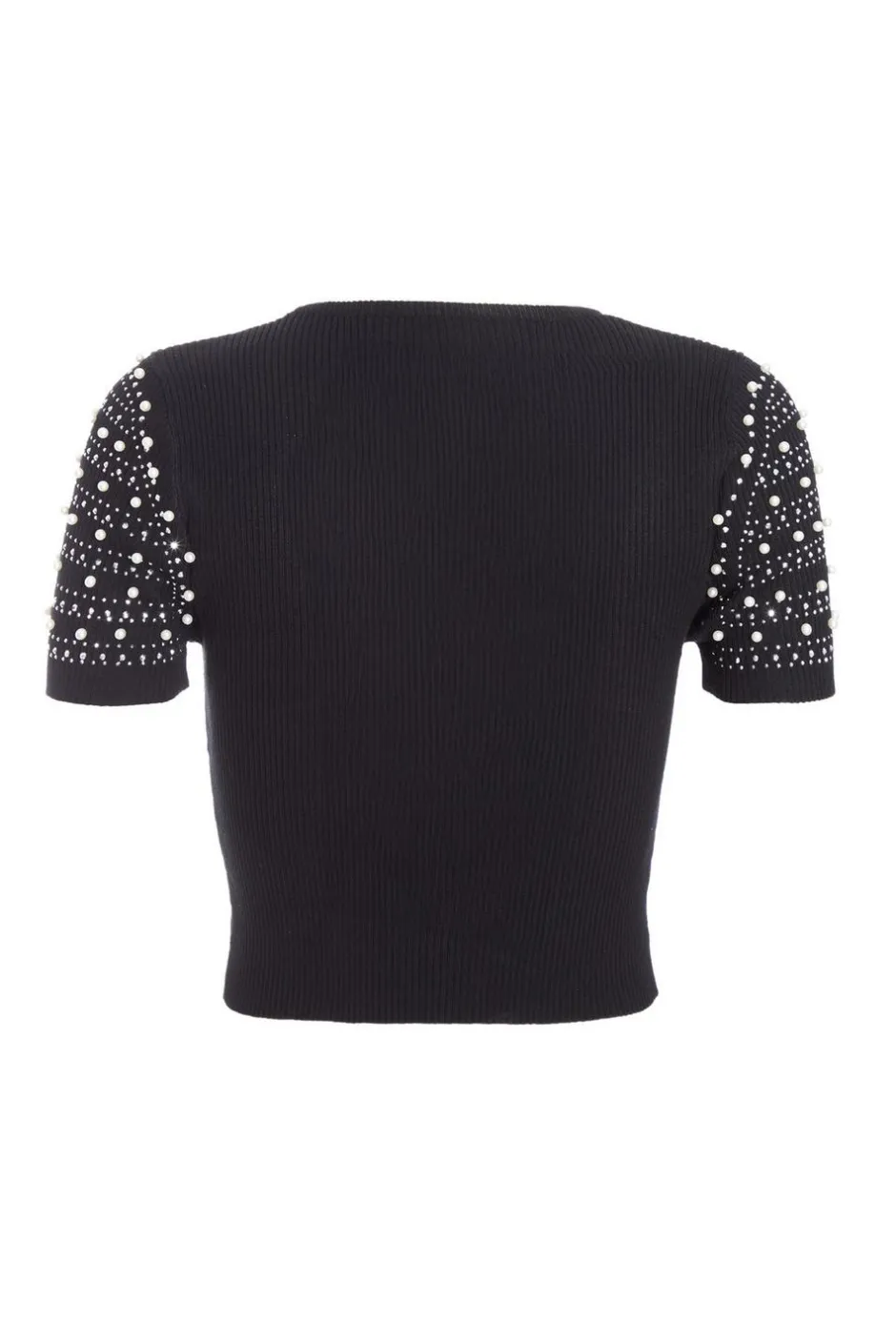 Quiz Knit Embellished Crop Top Black New