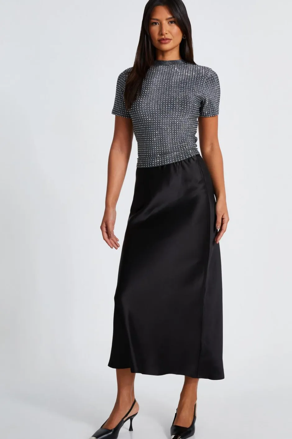 Quiz Knit Embellished Top Black Outlet