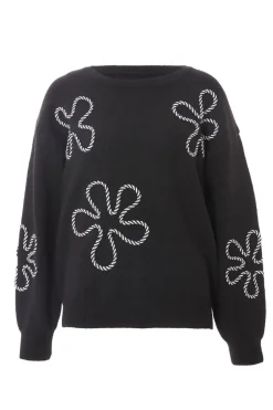 Quiz Black Knit Flower Stitch Jumper New