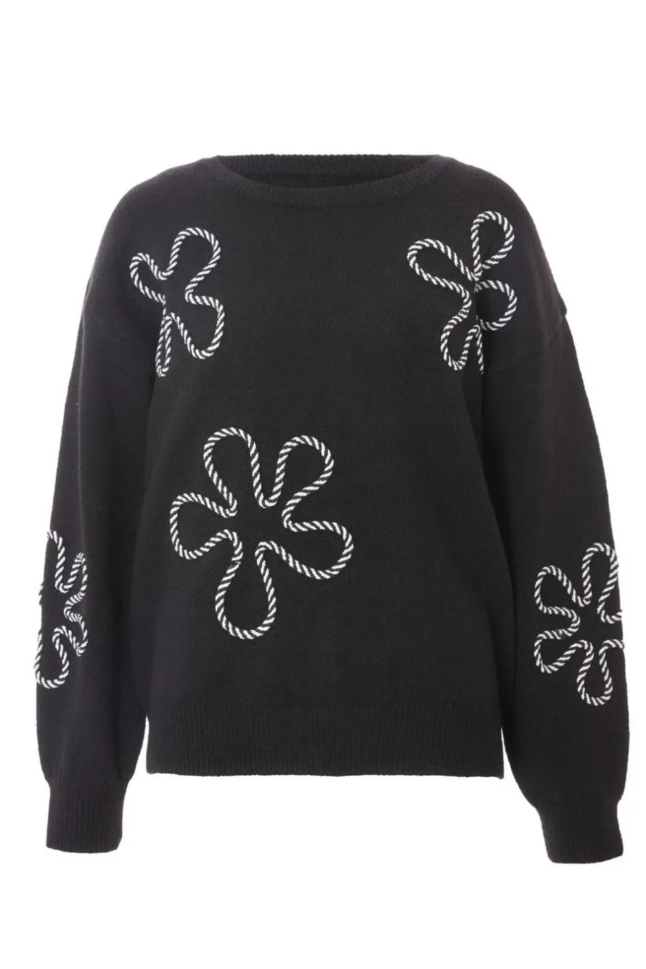 Quiz Black Knit Flower Stitch Jumper New