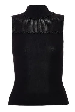 Quiz Knit High Neck Top Black Sale