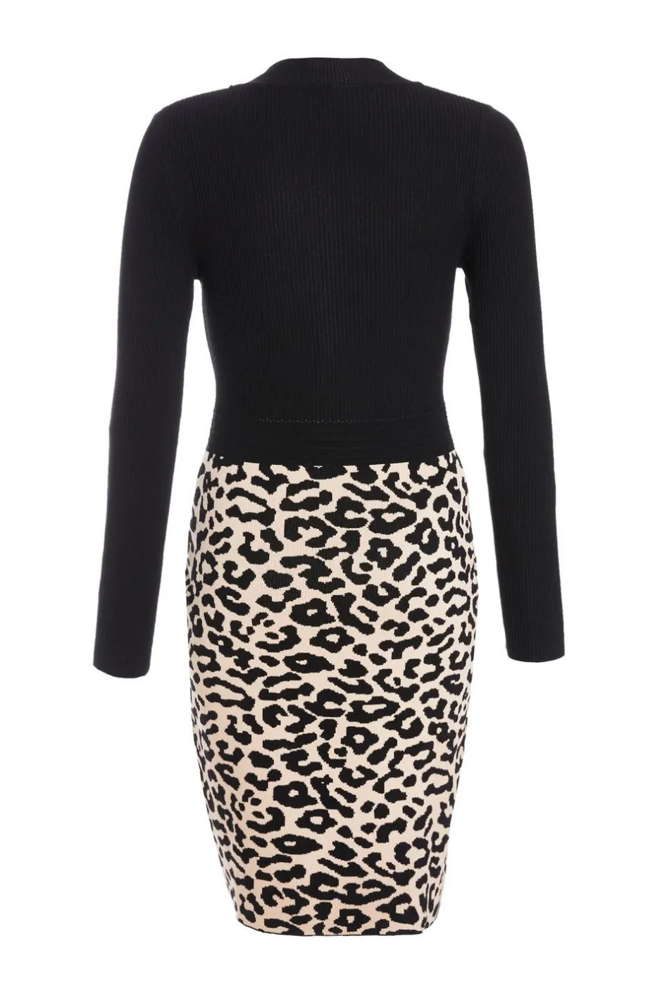 Quiz Black Knit Leopard Print Jumper Dress Online