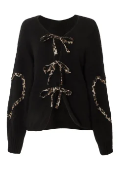 Quiz Black Knit Leopard Trim Cardigan Best