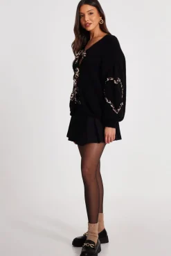 Quiz Black Knit Leopard Trim Cardigan Best