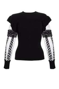 Quiz Knit Mesh Sleeve Jumper Black Best