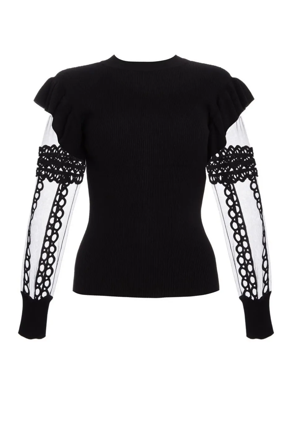 Quiz Knit Mesh Sleeve Jumper Black Best