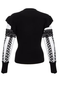Quiz Knit Mesh Sleeve Jumper Black Best