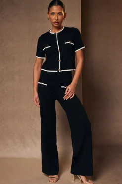 Quiz Black Knit Palazzo Trousers Outlet