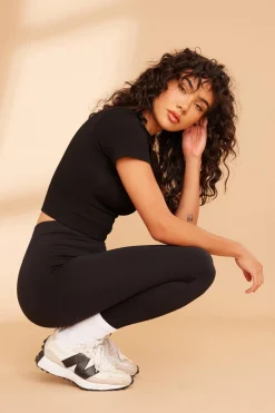 Quiz Black Knit Ribbed Leggings Sale