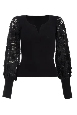 Quiz Black Knit Sleeve Detail Top Outlet
