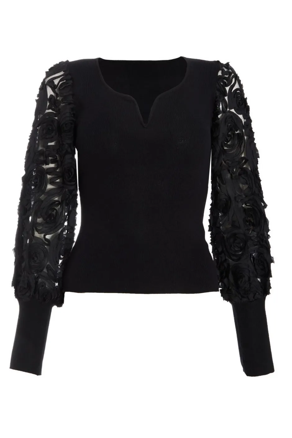 Quiz Black Knit Sleeve Detail Top Outlet