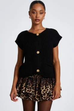 Quiz Knit Sleeveless Cardigan Black Online