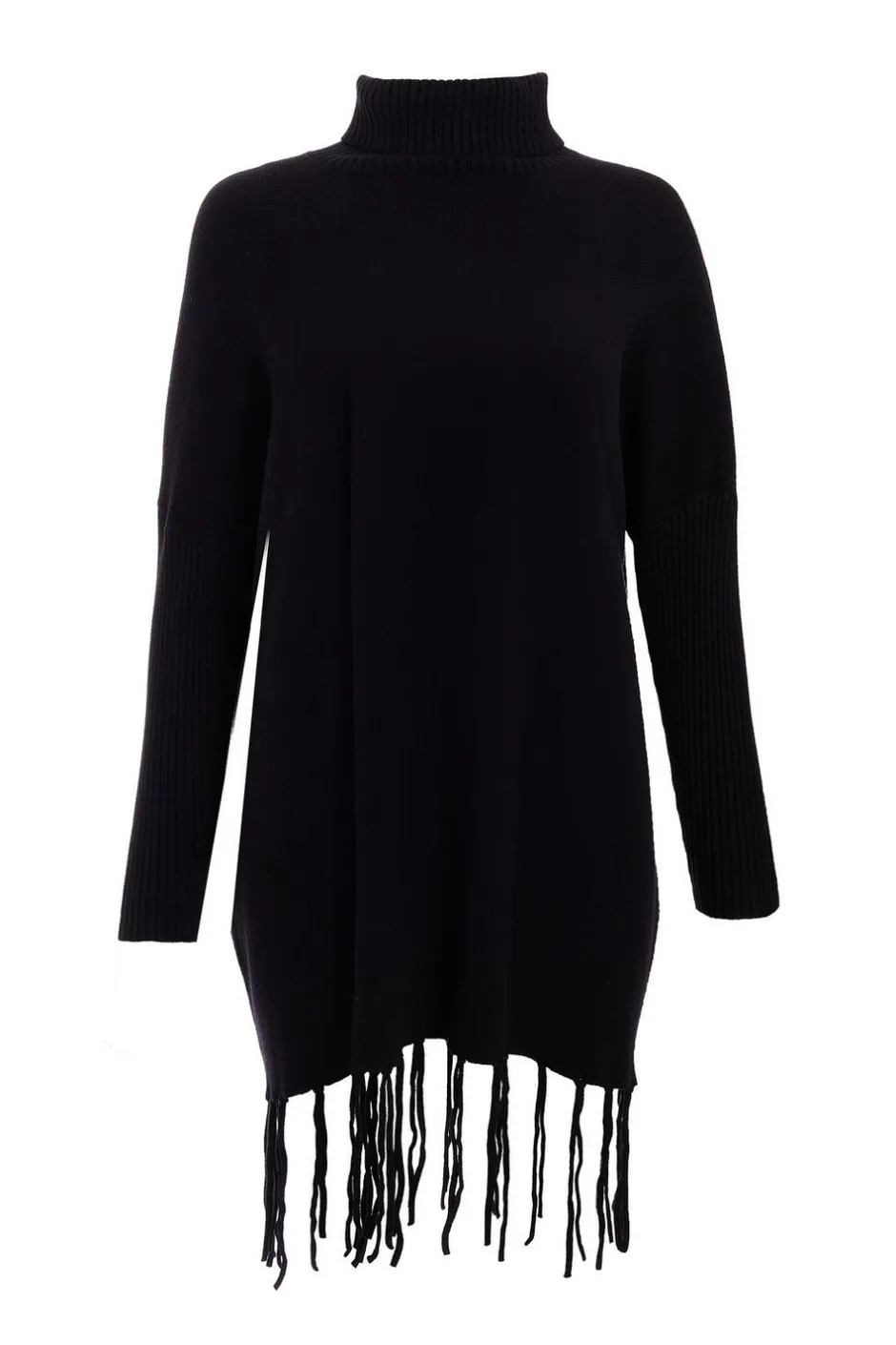 Quiz Knit Tassel Hem Jumper Black Hot