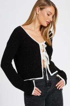 Quiz Black Knit Tie Front Cardigan Online