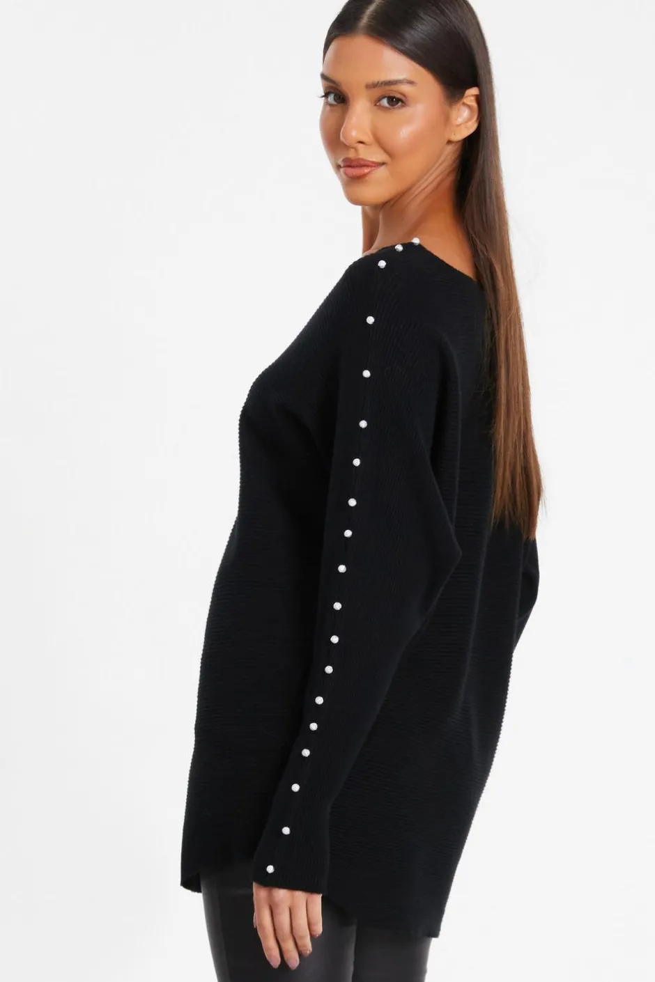 Quiz Knitted Beaded Batwing Jumper Black Online
