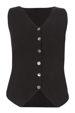 Quiz Black Knitted Button Front Waistcoat New