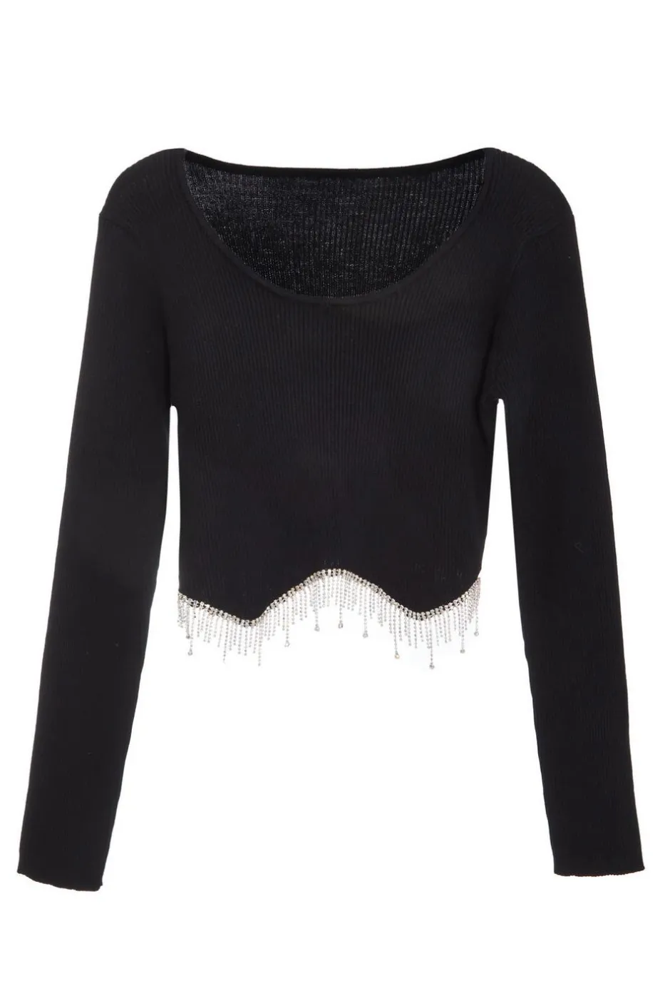 Quiz Knitted Diamante Crop Top Black Outlet