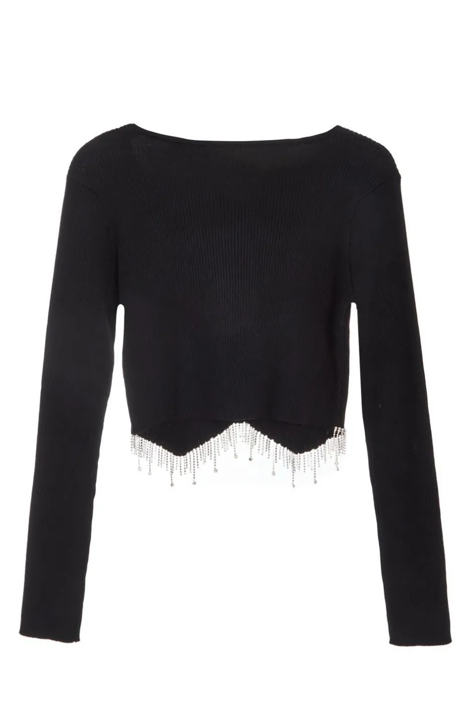 Quiz Knitted Diamante Crop Top Black Outlet