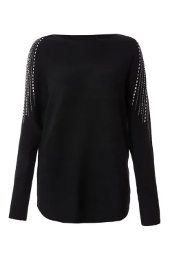 Quiz Knitted Diamante Jumper Black Online