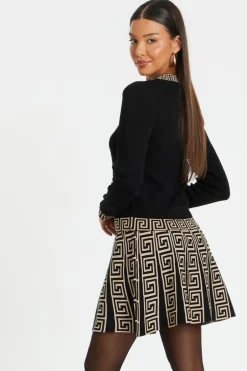 Quiz Black Knitted Geometric Trim Jumper Clearance