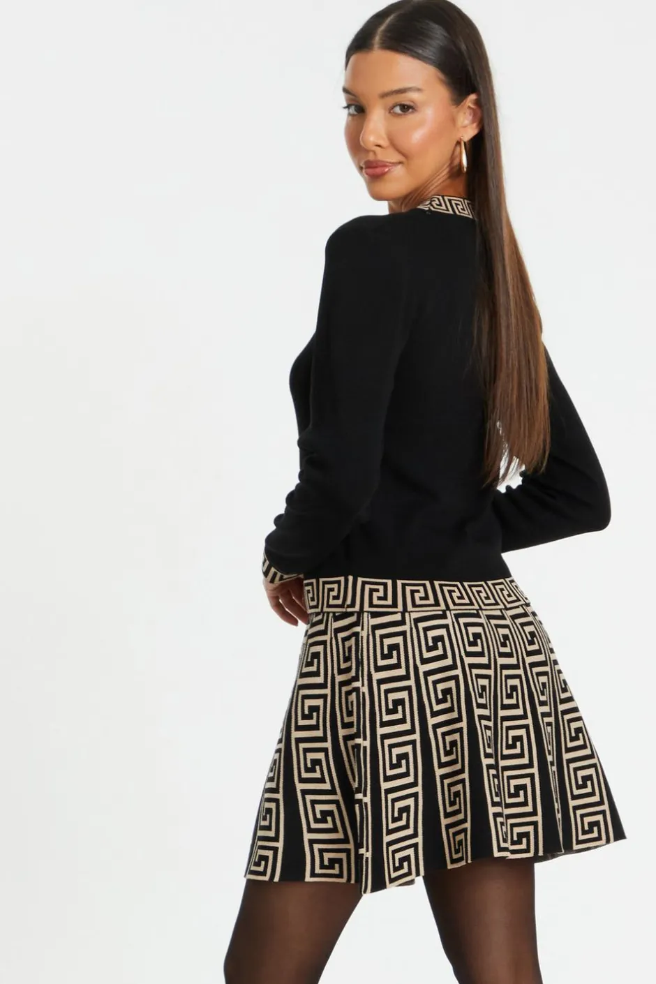 Quiz Black Knitted Geometric Trim Jumper Clearance